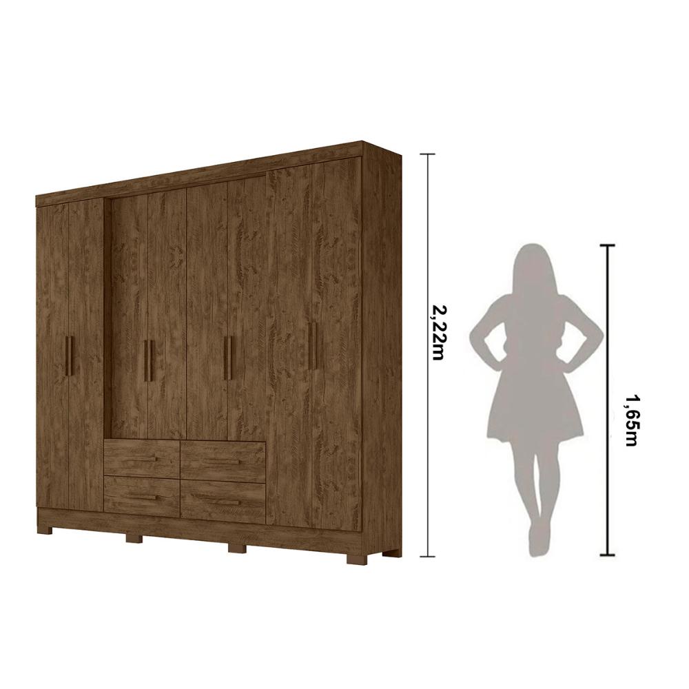Guarda Roupa Casal 8 portas 4 gavetas San Lorenzo Plus - Castanho Wood