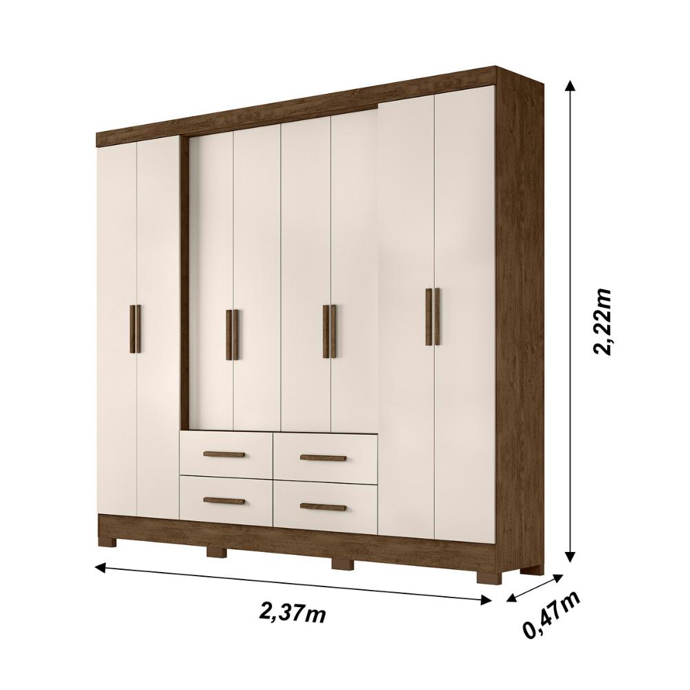 Guarda Roupa Casal 8 portas 4 gavetas San Lorenzo Plus - Castanho Wood / Baunilha