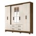 Guarda Roupa Casal 8 portas espelho 4 gavetas San Lorenzo Plus - Castanho Wood / Baunilha
