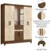 Guarda Roupa Casal 8P Espelho 165 cm Portugal Castanho Wood Avela Wood Moval