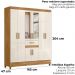 Guarda Roupa Casal 8P Espelho 165 cm Portugal Freijo Off White Moval