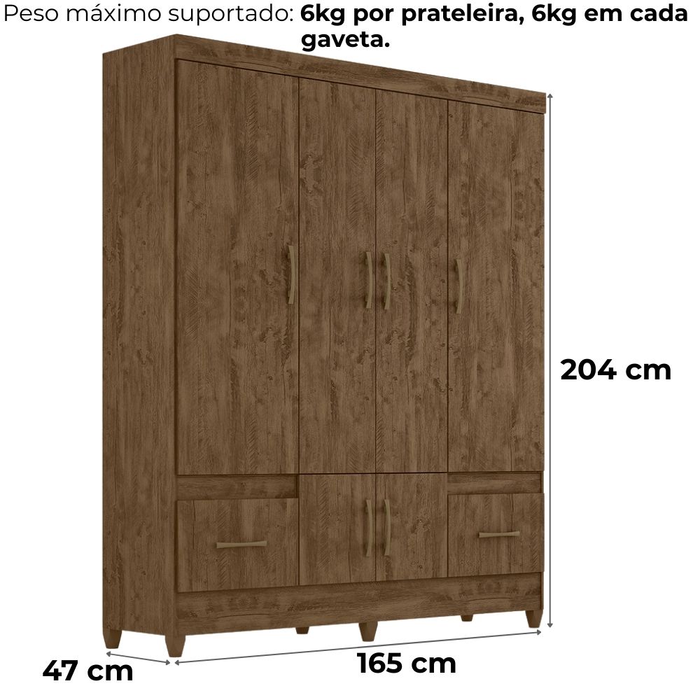 Guarda Roupa Casal MS912 6P 165 cm Castanho Wood Moval