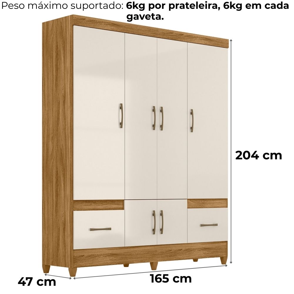 Guarda Roupa Casal MS912 6P 165 cm Freijo Off White Moval
