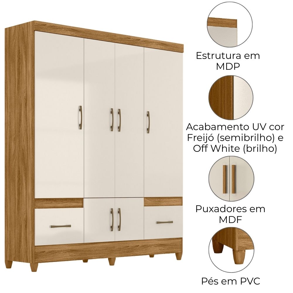 Guarda Roupa Casal MS912 6P 165 cm Freijo Off White Moval