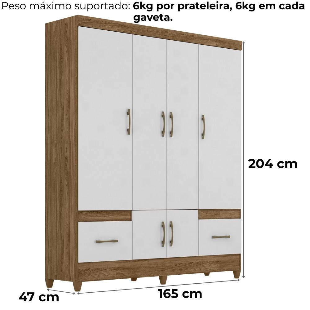 Guarda Roupa Casal MS912 6P 165 cm Naturale Branco Moval