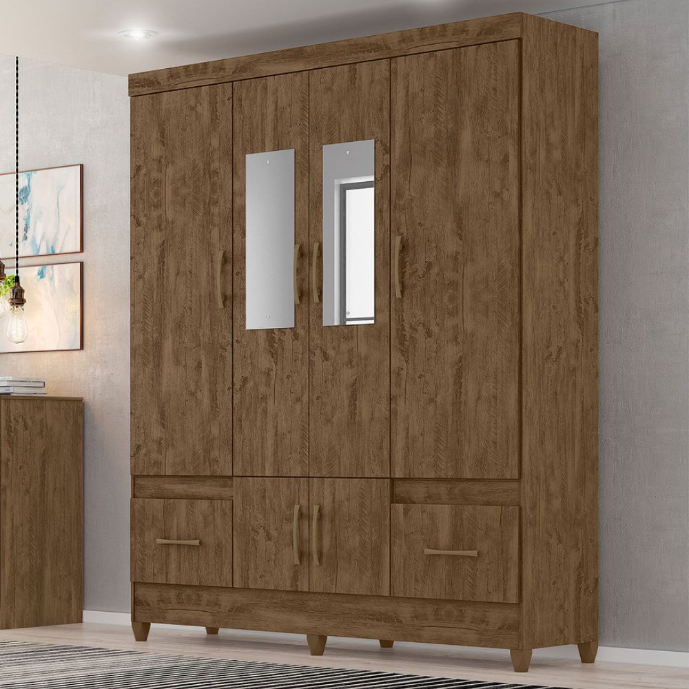 Guarda Roupa Casal MS912 6P Espelho 165 cm Castanho Wood Moval