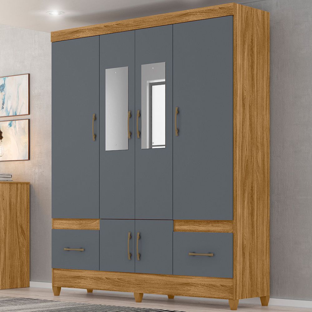 Guarda Roupa Casal MS912 6P Espelho 165 cm Freijo Cinza Moval