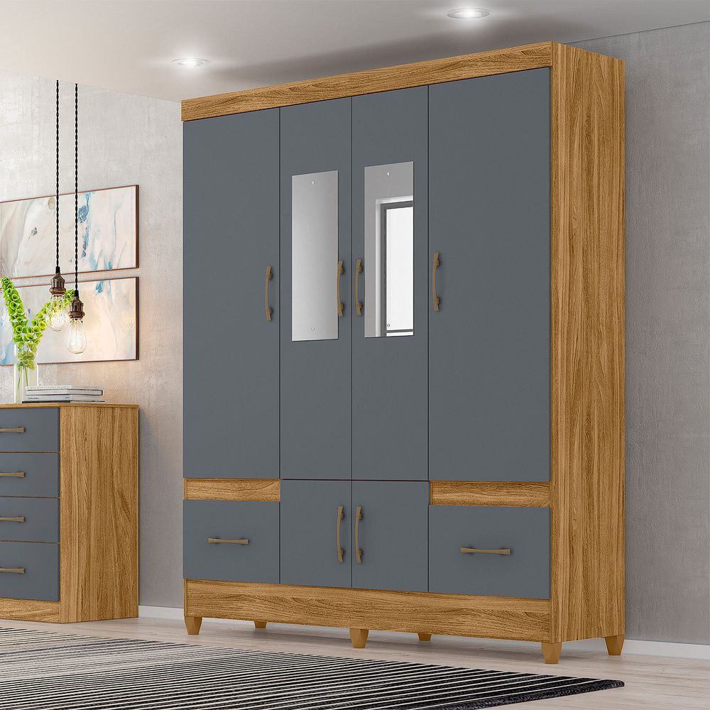 Guarda Roupa Casal MS912 6P Espelho 165 cm Freijo Cinza Moval