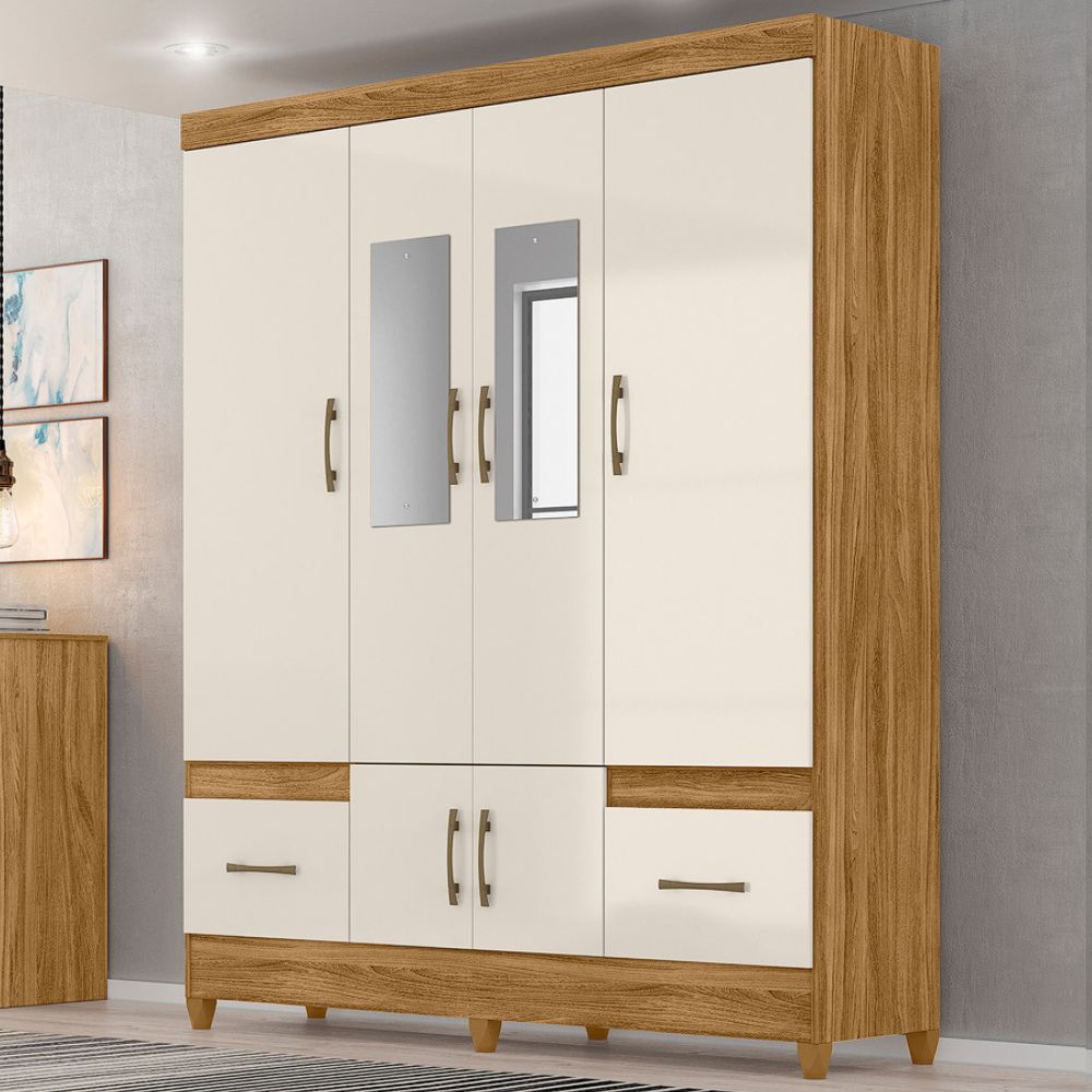 Guarda Roupa Casal MS912 6P Espelho 165 cm Freijo Off White Moval