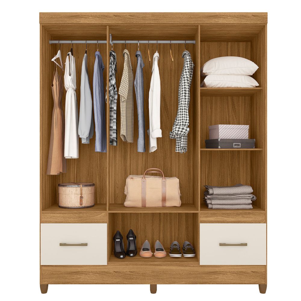 Guarda Roupa Casal MS912 6P Espelho 165 cm Freijo Off White Moval