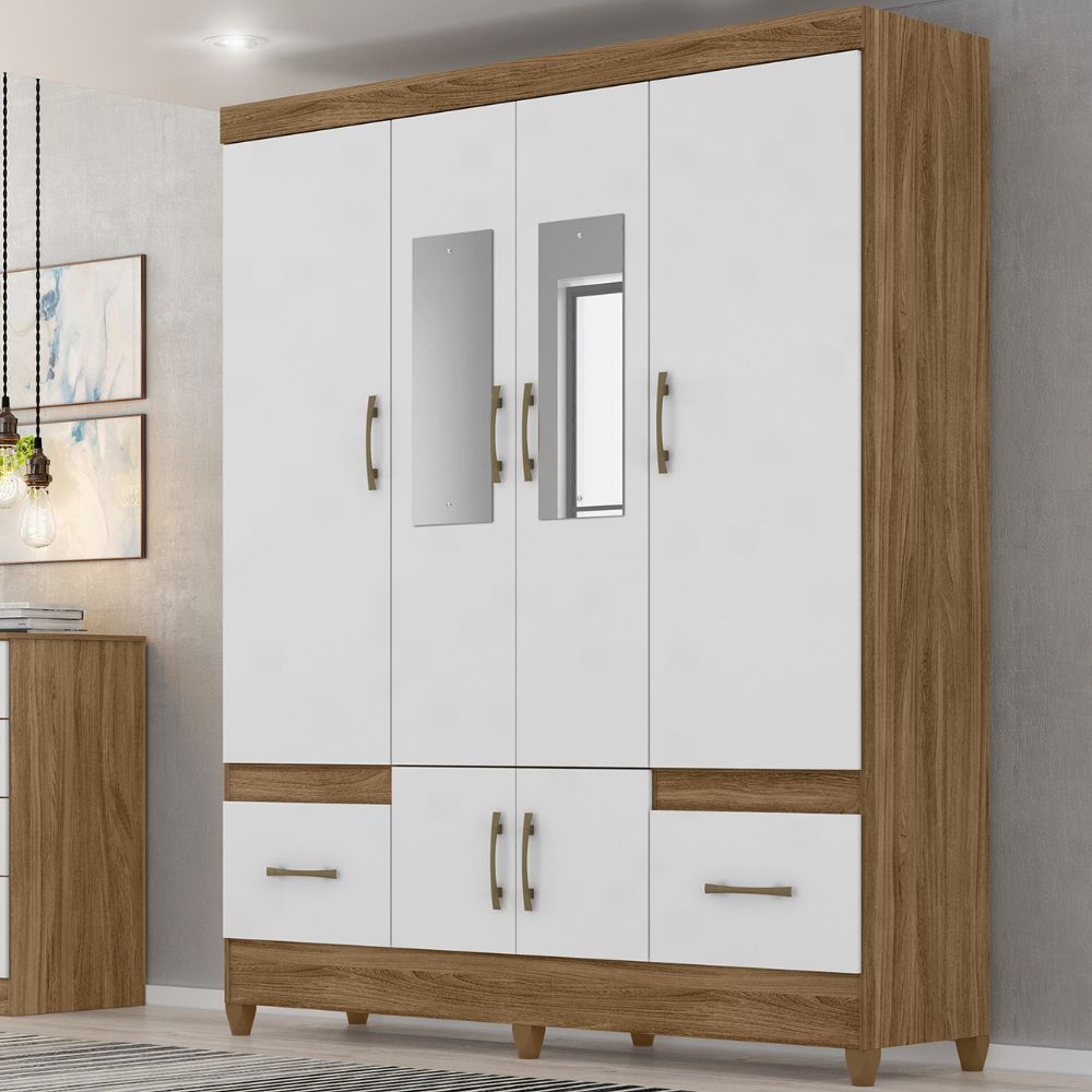 Guarda Roupa Casal MS912 6P Espelho 165 cm Naturale Branco Moval