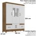 Guarda Roupa Casal MS912 6P Espelho 165 cm Naturale Branco Moval