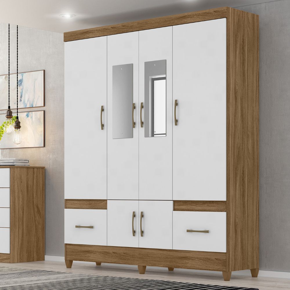 Guarda Roupa Casal MS912 6P Espelho 165 cm Naturale Branco Moval