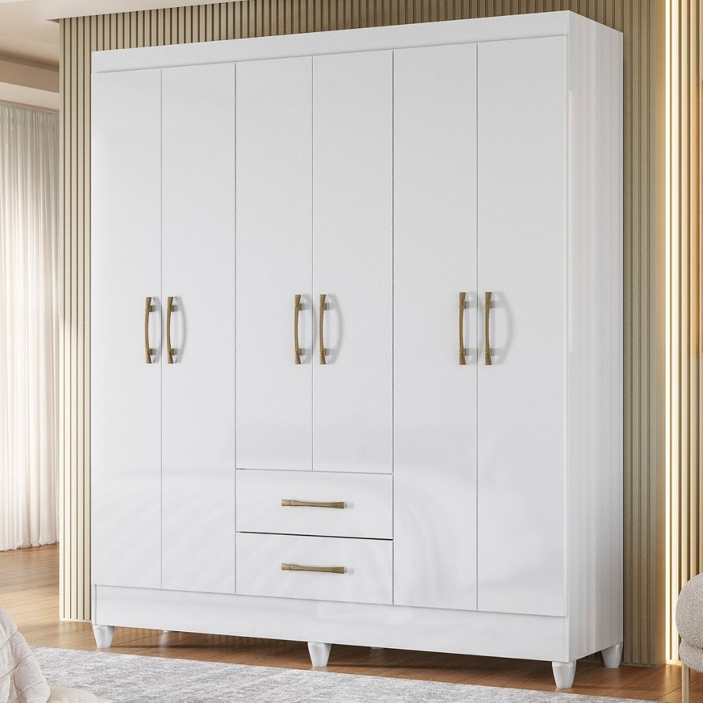Guarda Roupa Casal Panama 6P 153 cm Branco Moval