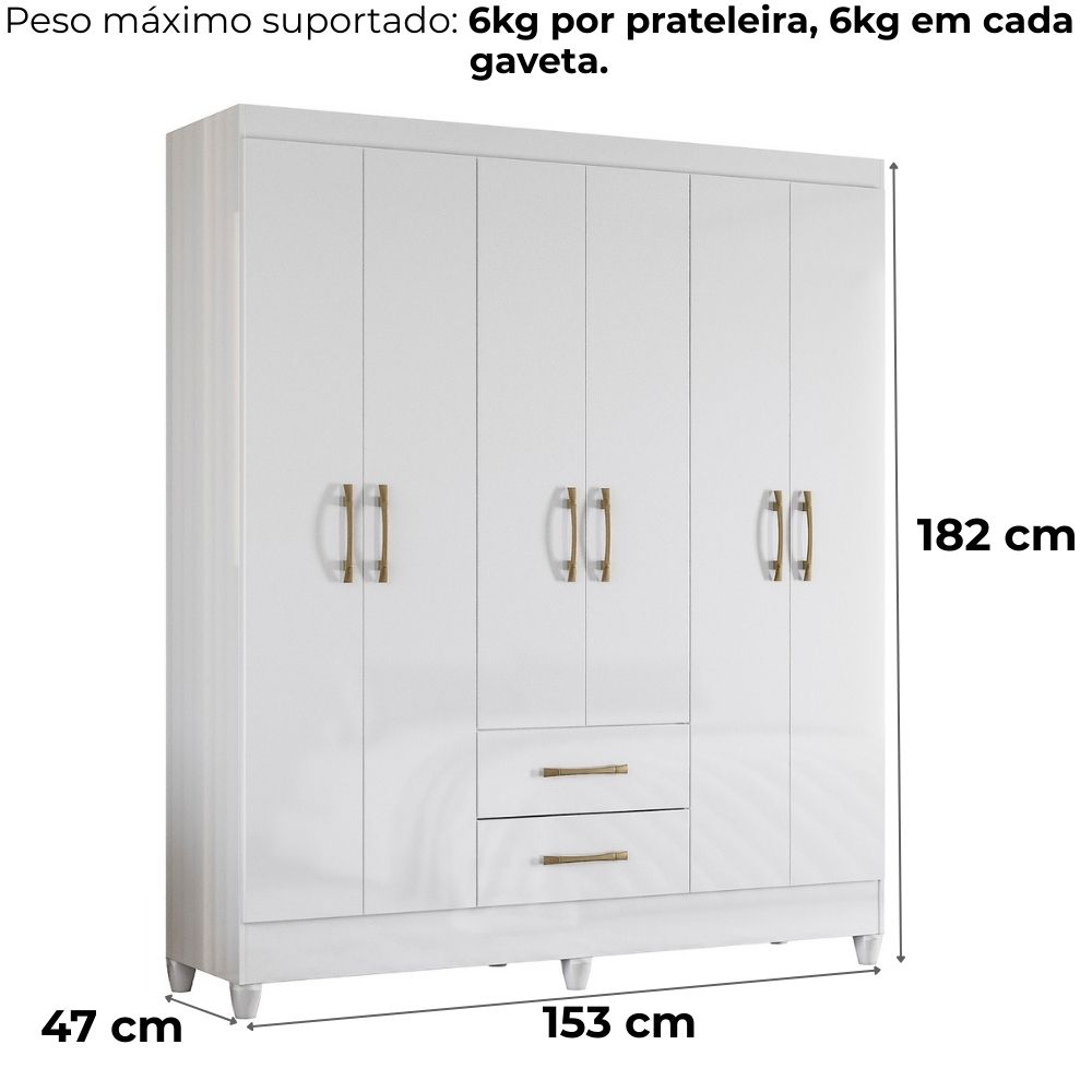 Guarda Roupa Casal Panama 6P 153 cm Branco Moval