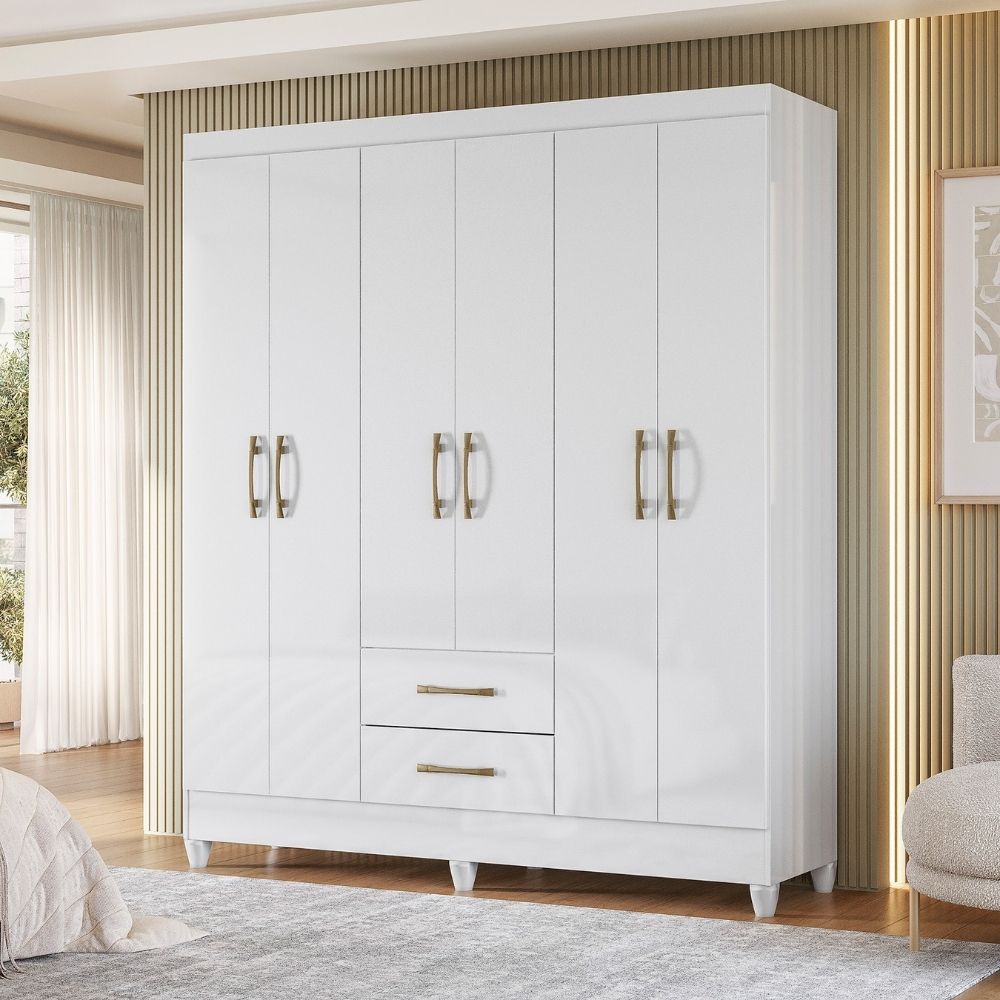 Guarda Roupa Casal Panama 6P 153 cm Branco Moval
