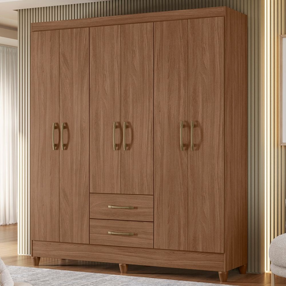 Guarda Roupa Casal Panama 6P 153 cm Carvalho Moval