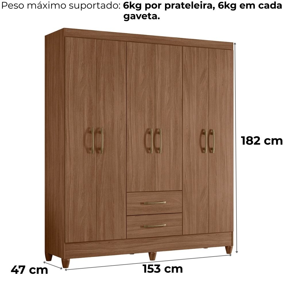 Guarda Roupa Casal Panama 6P 153 cm Carvalho Moval
