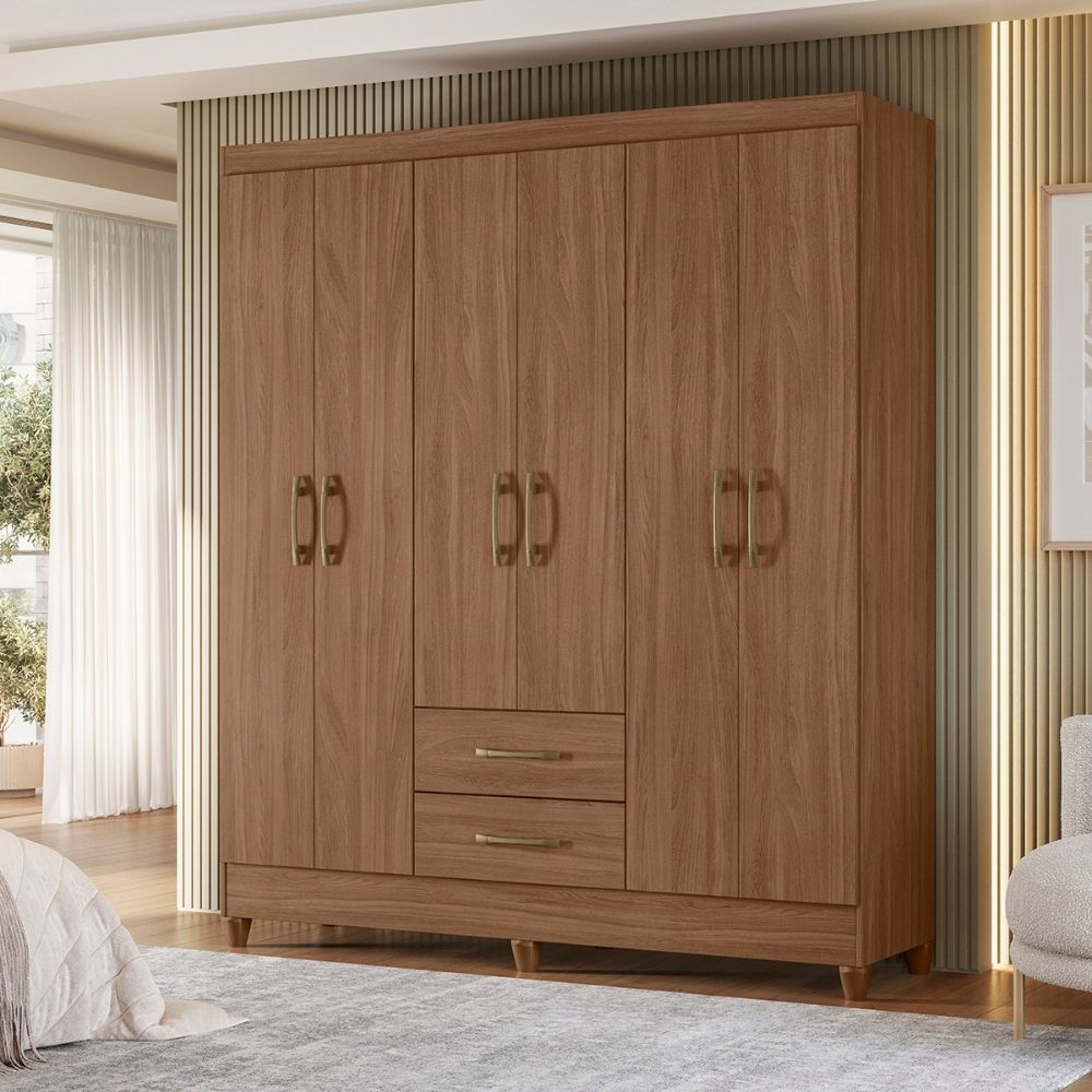 Guarda Roupa Casal Panama 6P 153 cm Carvalho Moval