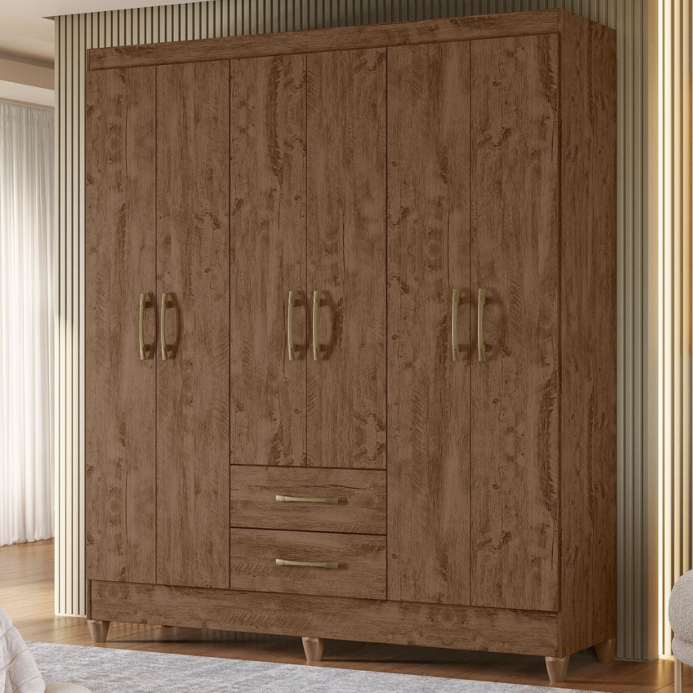 Guarda Roupa Casal Panama 6P 153 cm Castanho Wood Moval