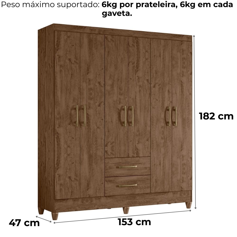 Guarda Roupa Casal Panama 6P 153 cm Castanho Wood Moval