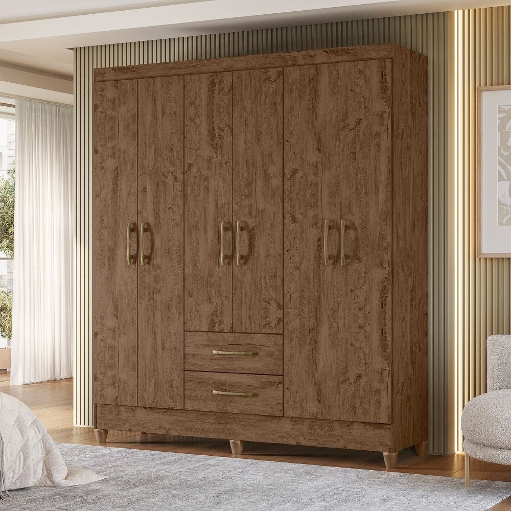 Guarda Roupa Casal Panama 6P 153 cm Castanho Wood Moval