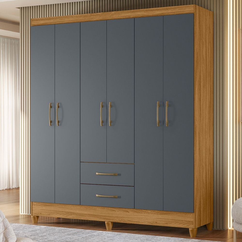 Guarda Roupa Casal Panama 6P 153 cm Freijo Cinza Moval