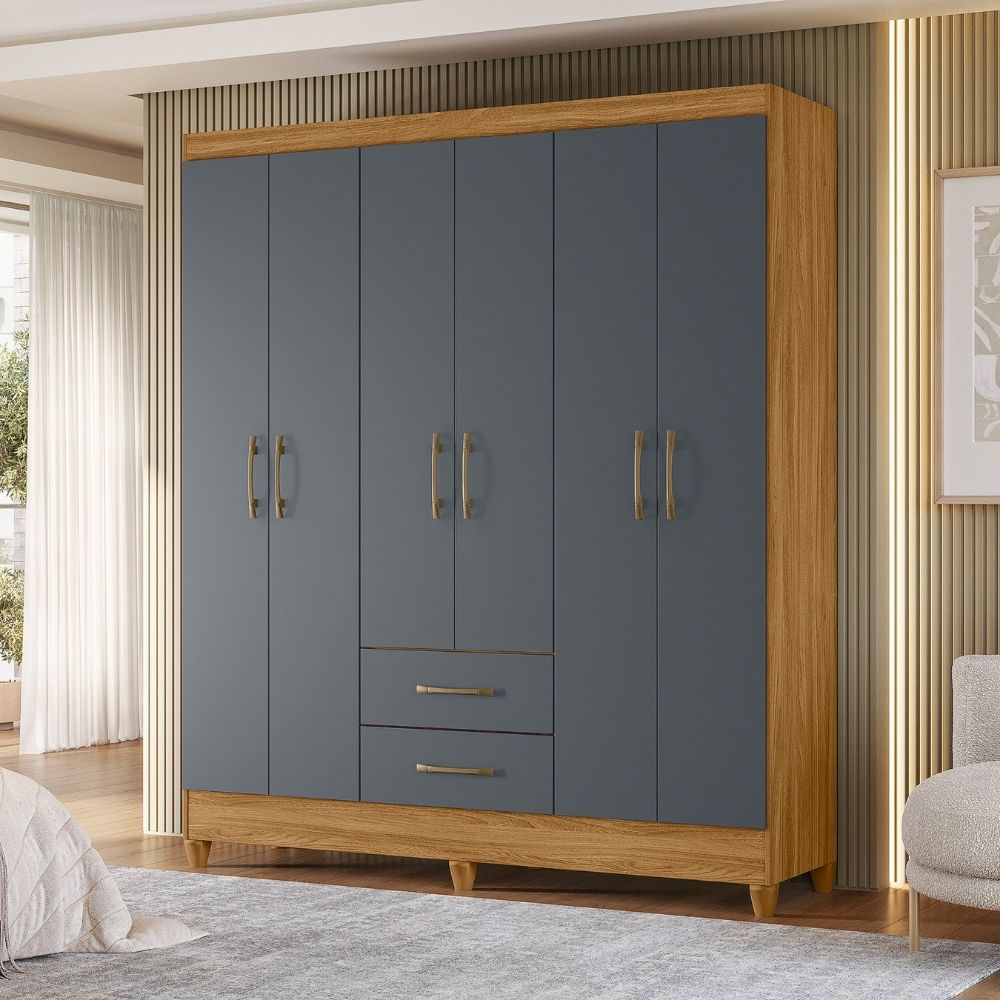 Guarda Roupa Casal Panama 6P 153 cm Freijo Cinza Moval