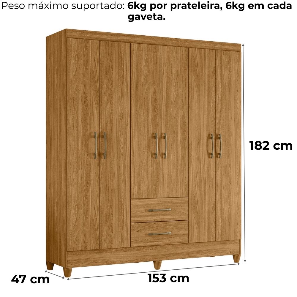 Guarda Roupa Casal Panama 6P 153 cm Freijo Moval
