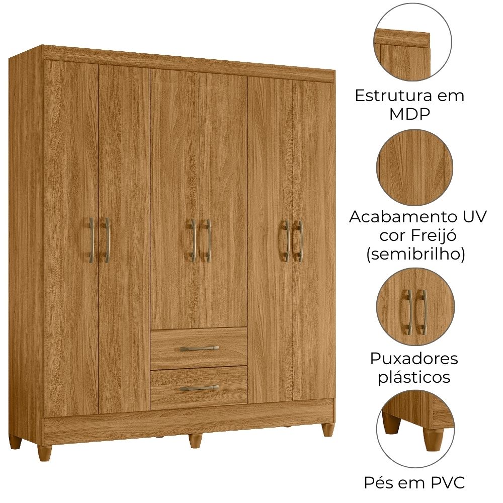 Guarda Roupa Casal Panama 6P 153 cm Freijo Moval