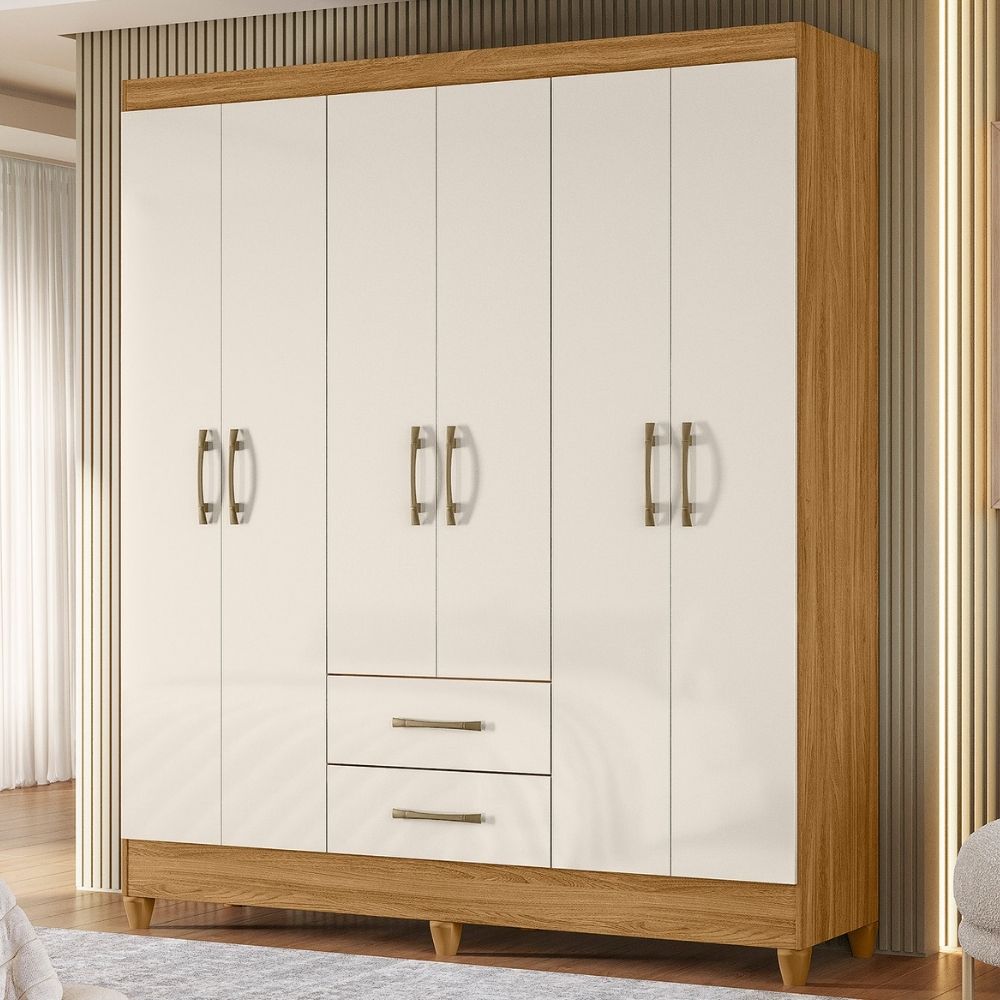 Guarda Roupa Casal Panama 6P 153 cm Freijo Off White Moval