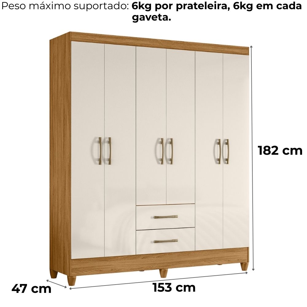Guarda Roupa Casal Panama 6P 153 cm Freijo Off White Moval