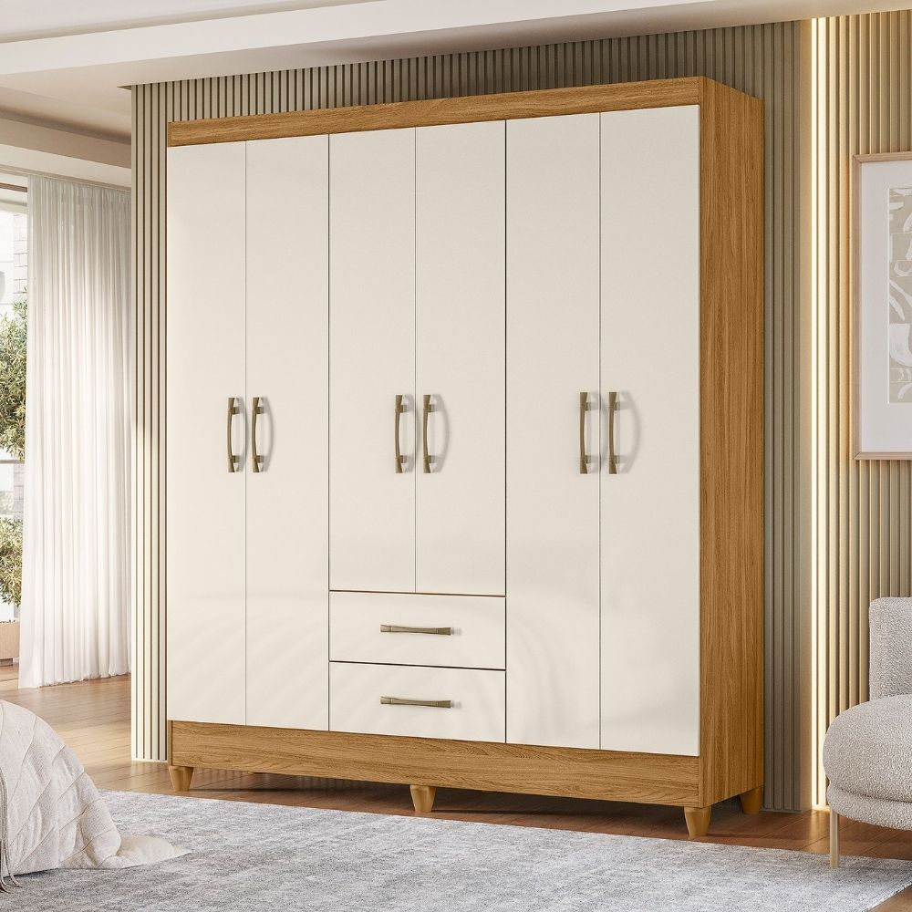 Guarda Roupa Casal Panama 6P 153 cm Freijo Off White Moval