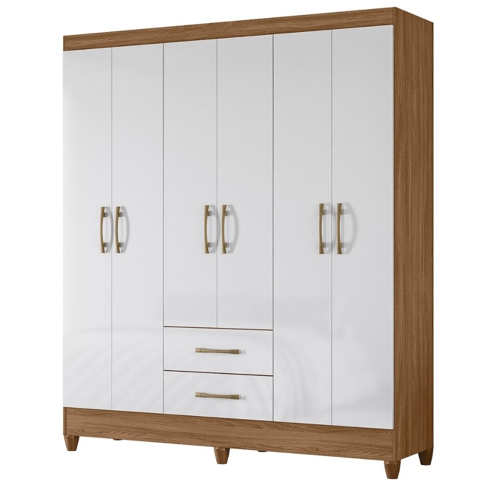Guarda Roupa Casal Panama 6P 153 cm Naturale Branco Moval