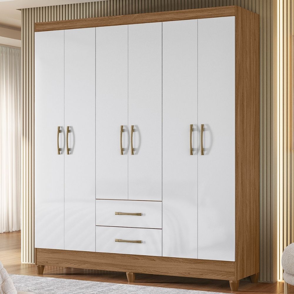 Guarda Roupa Casal Panama 6P 153 cm Naturale Branco Moval