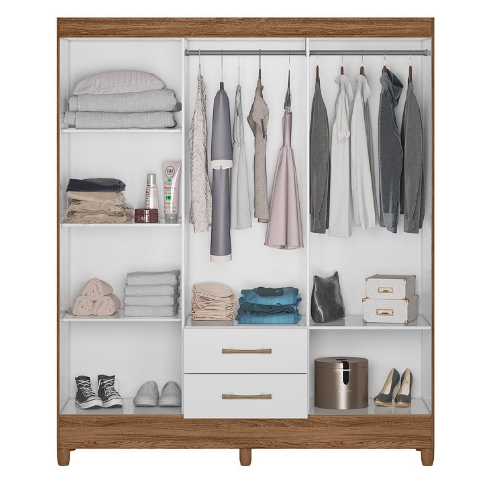 Guarda Roupa Casal Panama 6P 153 cm Naturale Branco Moval