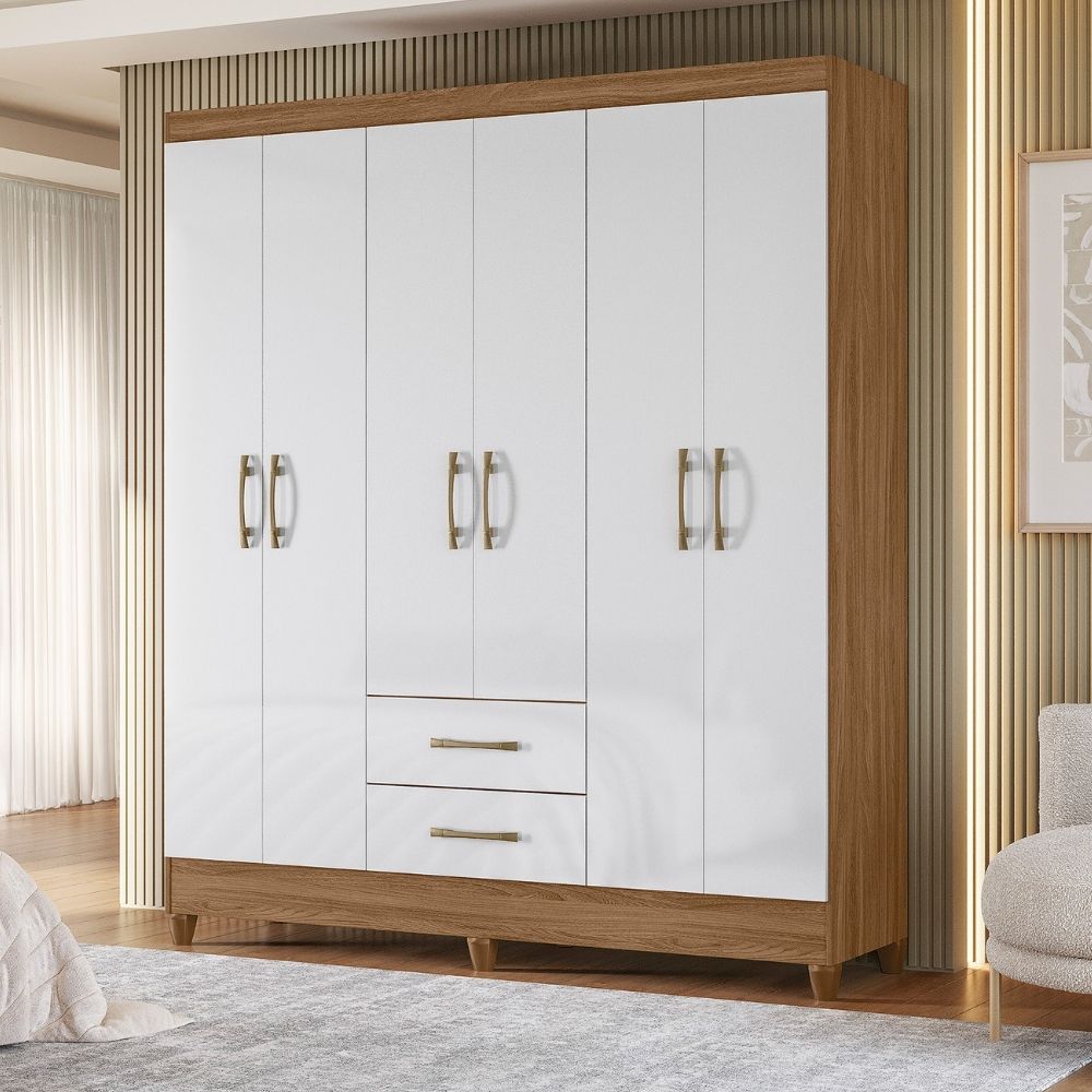 Guarda Roupa Casal Panama 6P 153 cm Naturale Branco Moval