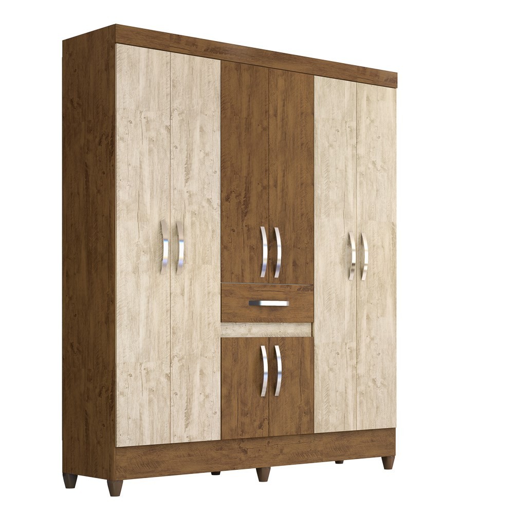 Guarda Roupa Casal Portugal 8 Portas Castanho/Avelã Wood - Moval