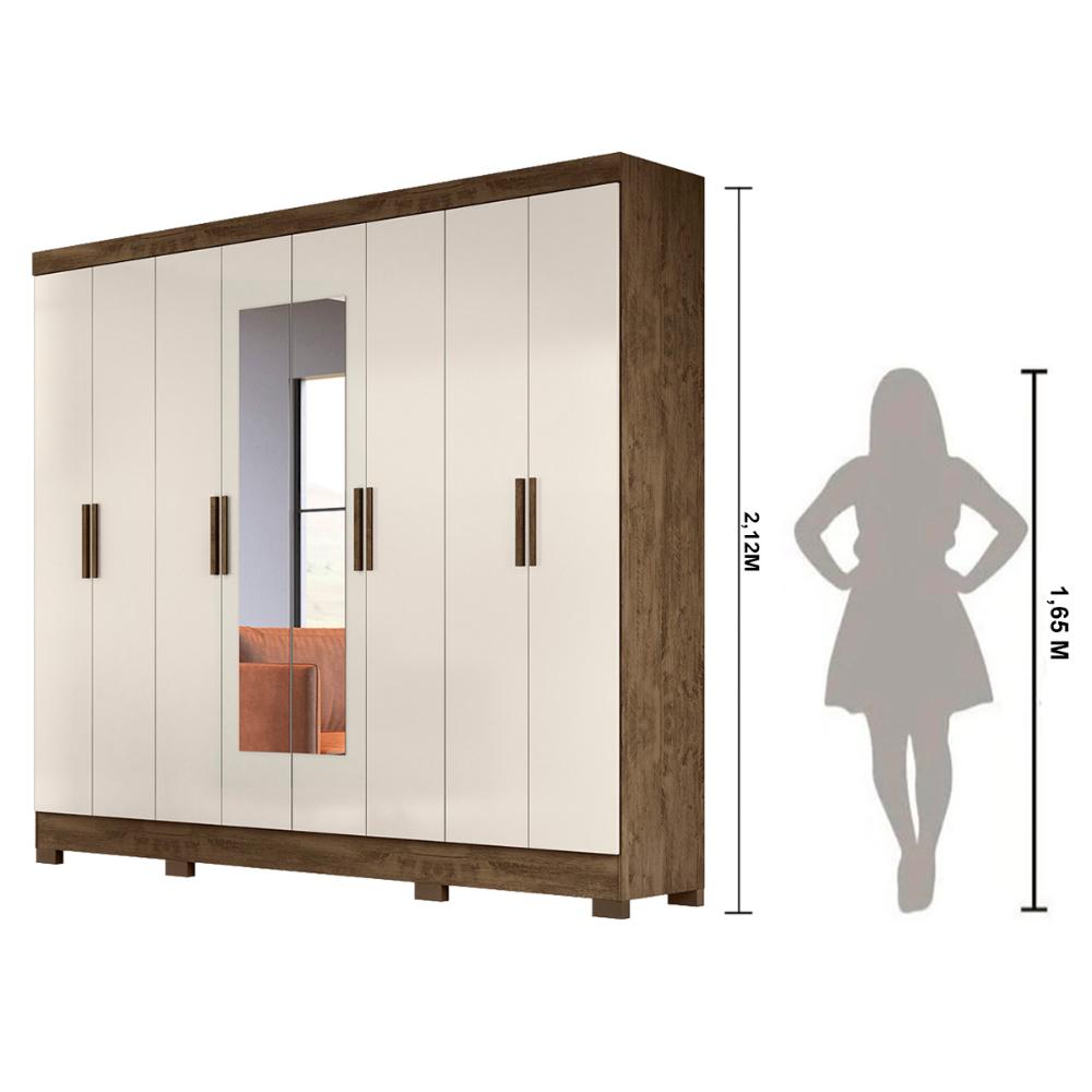 Guarda Roupa Casal com 8 portas com espelho 4 gavetas Diplomata - Castanho Wood / Baunilha