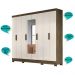 Guarda Roupa Casal com 8 portas com espelho 4 gavetas Diplomata - Castanho Wood / Baunilha