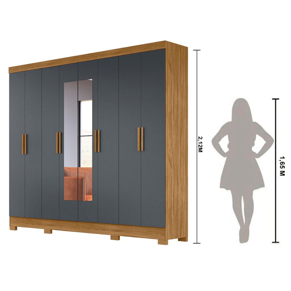 Guarda Roupa Casal com 8 portas com espelho 4 gavetas Diplomata - Freijo / Cinza