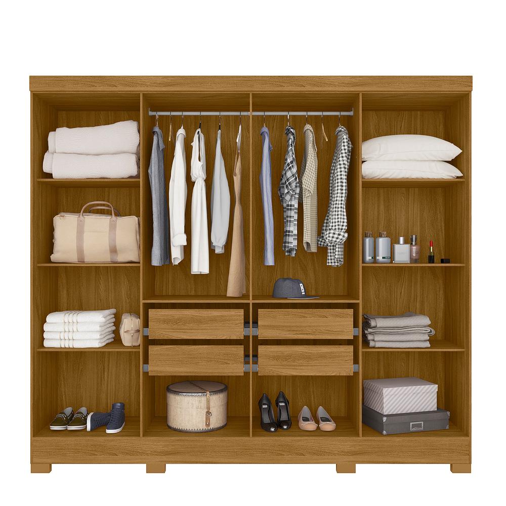 Guarda Roupa Casal com 8 portas com espelho 4 gavetas Diplomata - Freijo / Cinza