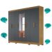 Guarda Roupa Casal com 8 portas com espelho 4 gavetas Freijo / Cinza Diplomata - Moval