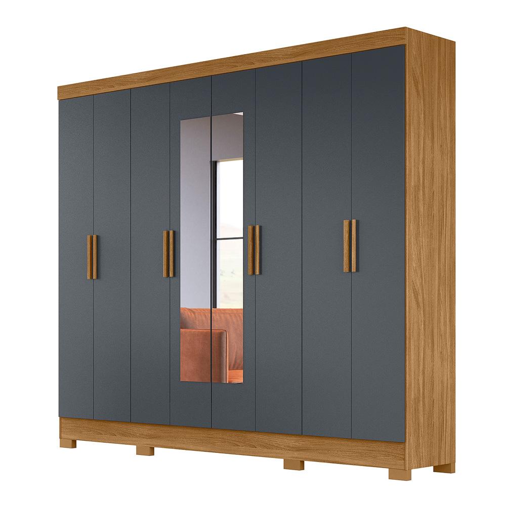 Guarda Roupa Casal com 8 portas com espelho 4 gavetas Freijo / Cinza Diplomata - Moval