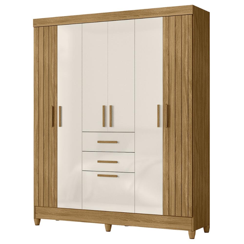 Guarda Roupa Malta Quarto Casal com 6 Portas e 2 Gavetas Freijo/Off White