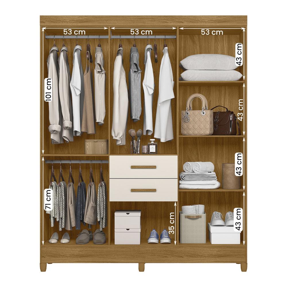 Guarda Roupa Malta Quarto Casal com 6 Portas e 2 Gavetas Freijo/Off White