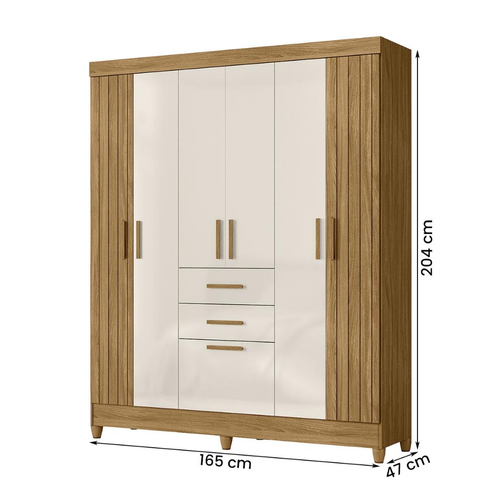 Guarda Roupa Malta Quarto Casal com 6 Portas e 2 Gavetas Freijo/Off White