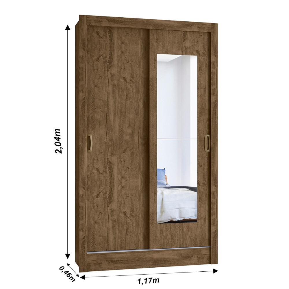 Guarda Roupa Solteiro 2 Portas deslizantes com Espelho Castanho Wood Natal - Moval