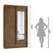Guarda Roupa Solteiro 2 Portas deslizantes com Espelho Castanho Wood Natal - Moval