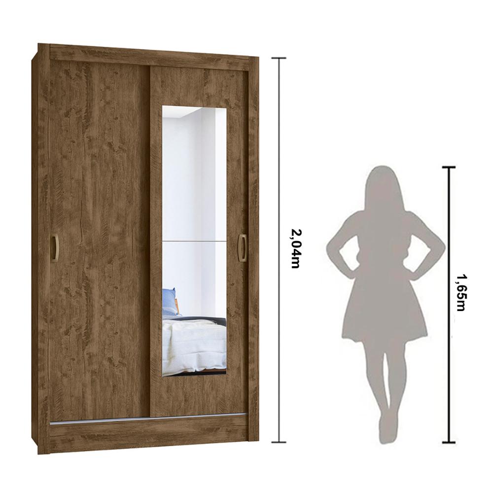 Guarda Roupa Solteiro 2 Portas deslizantes com Espelho Castanho Wood Natal - Moval